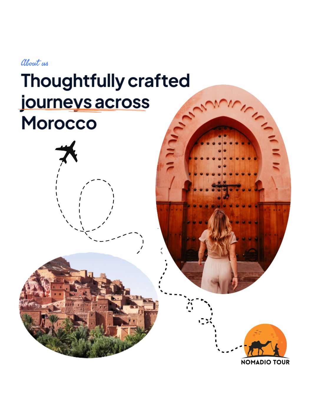 OUR JOURNEYS ✨ The routes, balance between discovery and rest. All refined through real experience on the road. These are journeys built to make sense geographically, culturally, and emotionally.

You move naturally from cities to nature, from busy medinas to quiet landscapes. To see highlights to lesser-known places. Each itinerary follows a natural rhythm, connecting Morocco’s landscapes, history, and daily life in a way that simply makes sense. 

You choose the journey.
We make sure it flows. 

Explore our trip plans and choose the journey that fits your travel style.

🔗 Visit our website to see all or text us here - let us be your guide. THE OFFER SOON AVAILABLE, follow for more update.

#moroccotravel #moroccotrip #nomad #visitmorocco #morocco🇲🇦